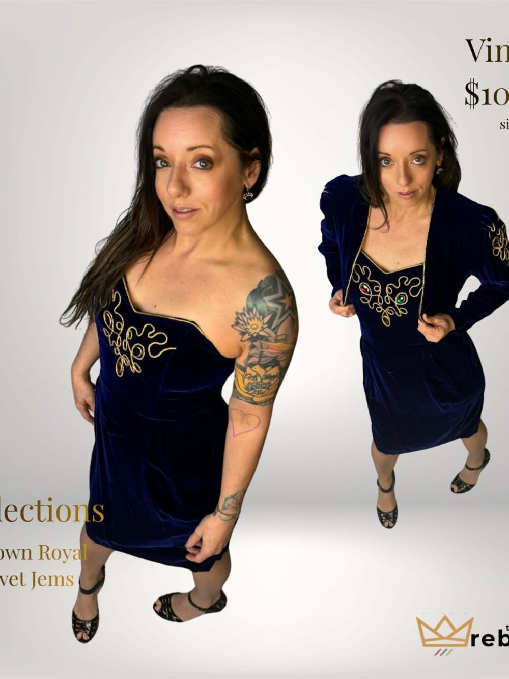 Vintage Collections Royal Blue Velvet Dress & Bolero Set Jewel Glam